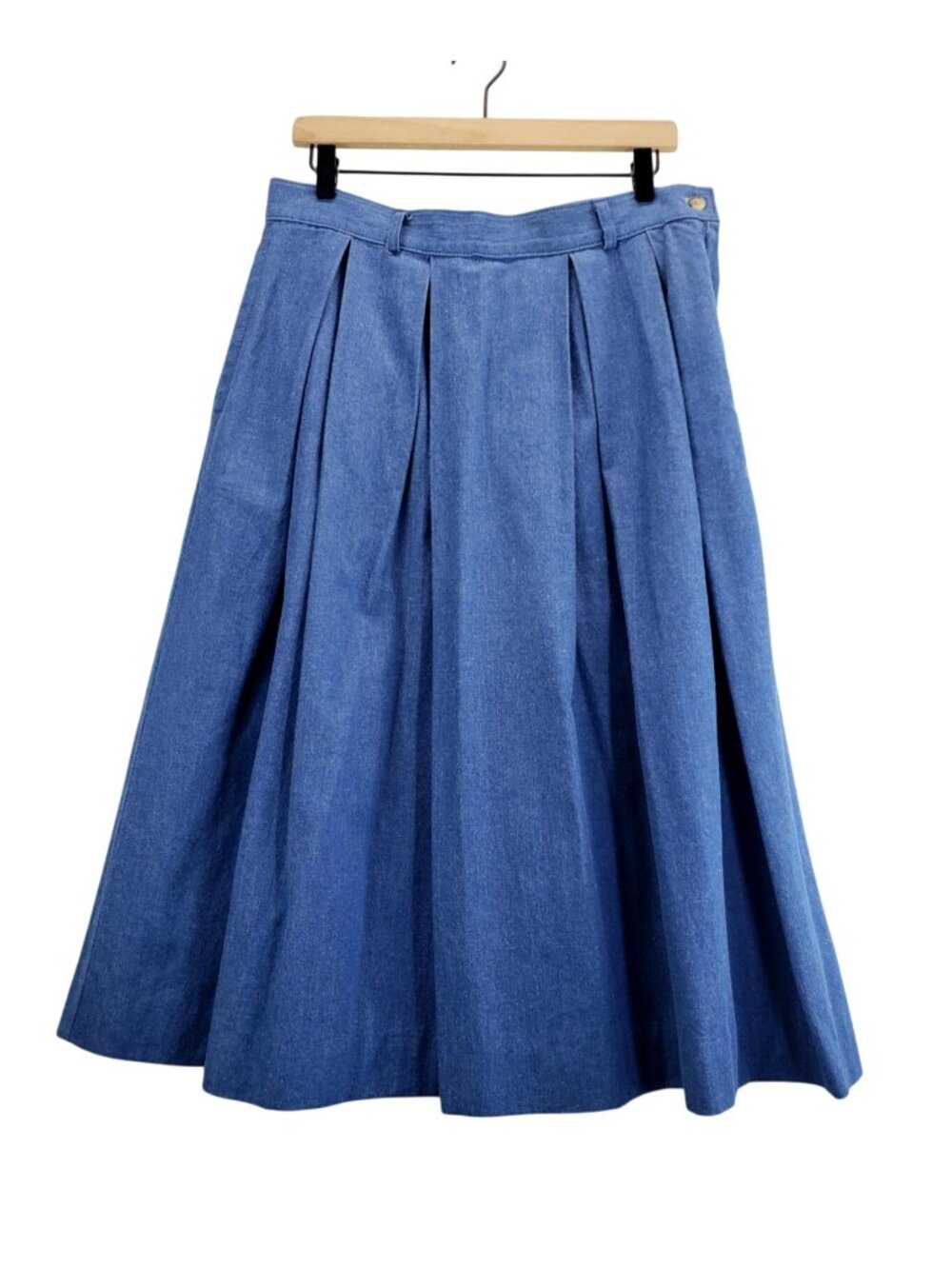 Vtg Willowbend Blue Denim Skirt 16 Cotton Midi Big Pleats Full Western Md USA